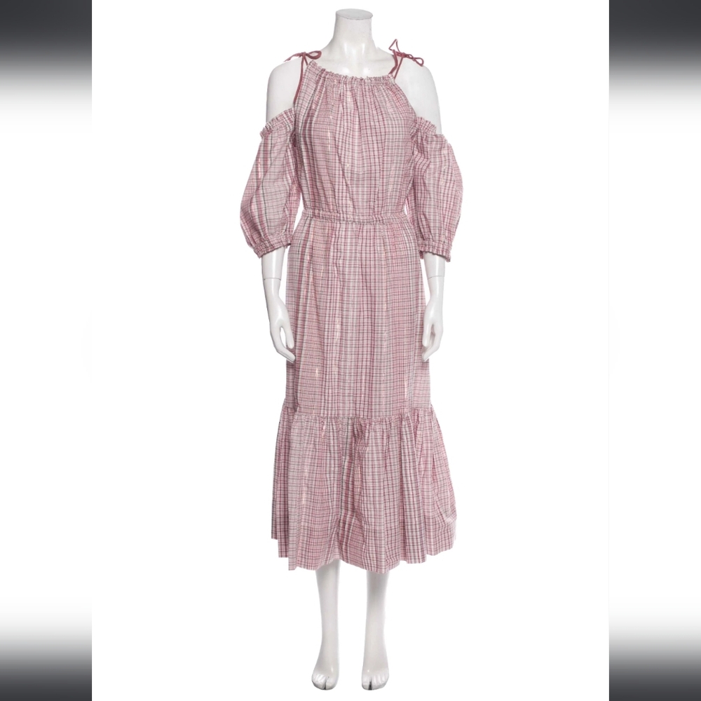 LA VIE REBECCA TAYLOR Pink Plaid Print Long Dress, sz L, EUC
